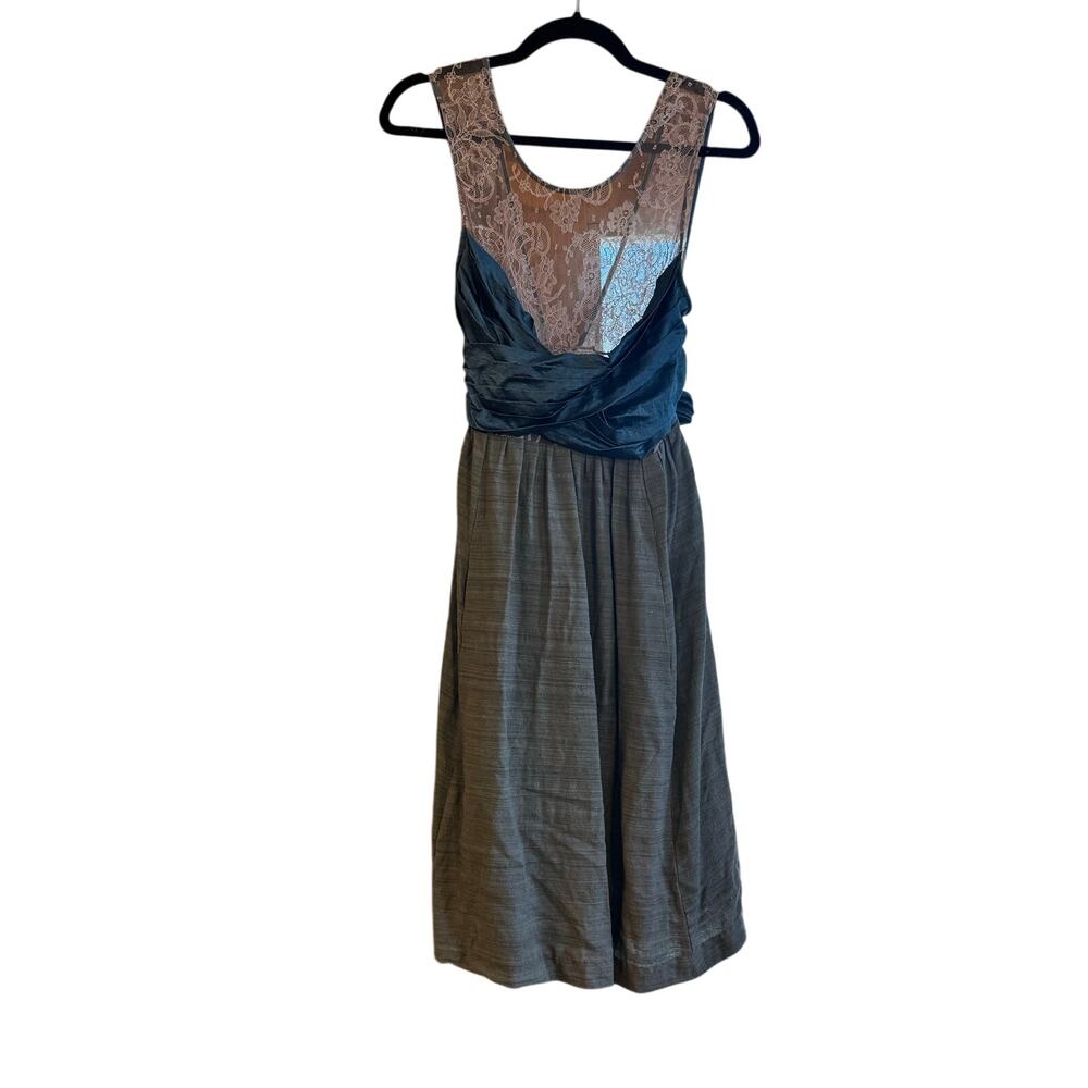 Tracy Reese NY Silk Lace Bodice Cocktail Dress Teal Sash Size 8 AS-IS